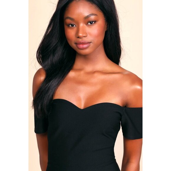 Lulus How Much I Care Off-the-Shoulder Midi Bodycon Dress w/Trumpet Skirt XS - Picture 3 of 6